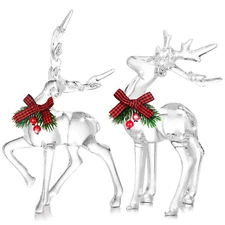 Bucherry 2 Pcs Christmas Reindeer Figurines Decoration Acrylic Deer Decor Chr...