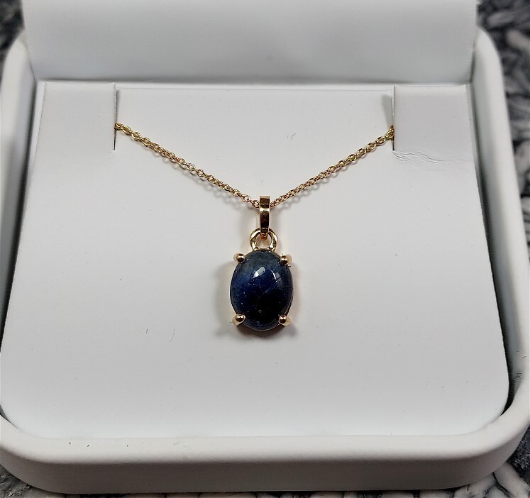 Benitoite Cabochon Necklace, 18K Yellow Gold, #bpenk227