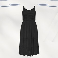 Ex Women's Sleeveless Plus Size Crochet Crinkle Midaxi Dress in Black (Defect)