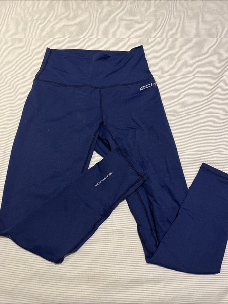 ECHT Comfort Flex Gym Athletic Running Leggings Blue With Zip - Women’s Small