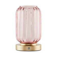 Mainstays Lucidity Lights Rechargeable 8.5 in Ribbed Pink Glass Uplight with