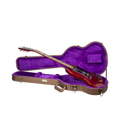 Crossrock Wood Case for Gibson SG Electric Guitars-Security Lock-Chocolate Brown