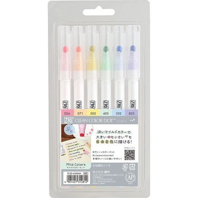 Kuretake Zig Clean Color Dot Pens Water Based Marker Single, 6 Mild Colors Se...