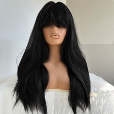 Synthetic Hair Black Dress Up Wigs With Bangs Halloween Long Straight