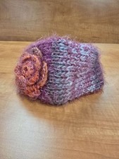 D Y Crochet Knit Headband Ear Warmer Fuzzy Flower Accent Purple Gray One Size Us