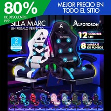 ALFORDSON Silla Gaming con Masaje y Luz LED 12 Colores Silla Oficina Cuero/Tela