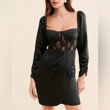 ASTR The Label Corset Bodice Mini Dress Women's Black Sweetheart Neck Zippered S