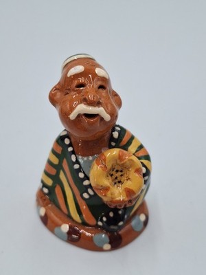 Vintage Uzbek Man Holding Melon Babai Figurine 2.5'' Great Condition Asian Core