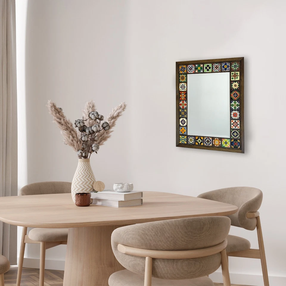 Mediterranean Mosaic Mirror Handmade Ceramic Wood Frame Wall Art Decor Gift - Image 4 of 4