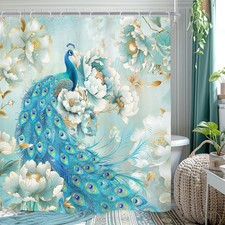 Peacock Floral Shower Curtain for Bathroom Decor 72Wx84H Extra Long Morden Te...