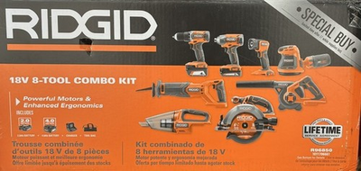 #ad RIDGID 18V Cordless 8 Tool Combo Kit w 2 Battery amp; Rapid Charger # R96850 $332.11