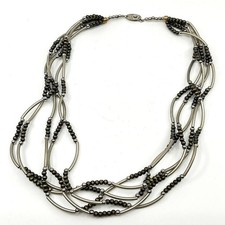 Vintage Silver Tone Multi Strand Beaded Layered Necklace Tube Bead Statement Y2K