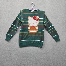 Hello Kitty Sanrio Girls Sweater L Green Striped Gingerbread Holiday Pullover