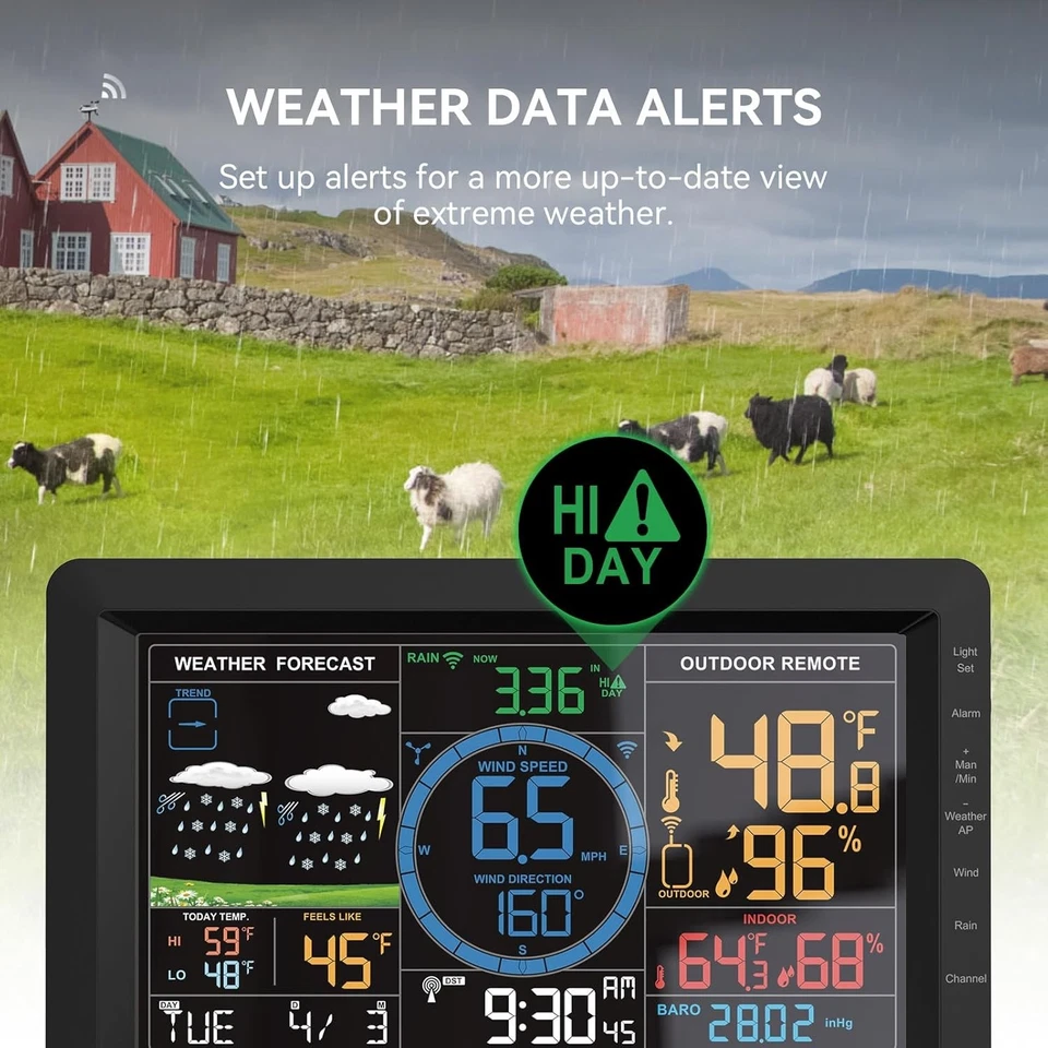 Weather Station Wireless Indoor Outdoor 8-in-1 Sensor w/ LCD Display Wind Speed - image 4 of 4