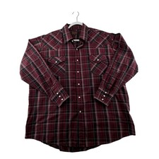 Plains Western Wear Pearl Snap Shirt Mens X-Large Burgundy Plaid Cowboy Rancher