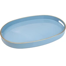 Blue Plastic Serving Tray for Ottoman, Coffee Table, Oval Decorative Tray for...