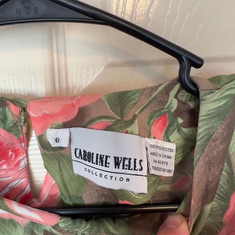 Vestido Vintage Colección Caroline Wells Rosa Midi Talla 6 Tea Garden Party Floral Foto 3 de 4