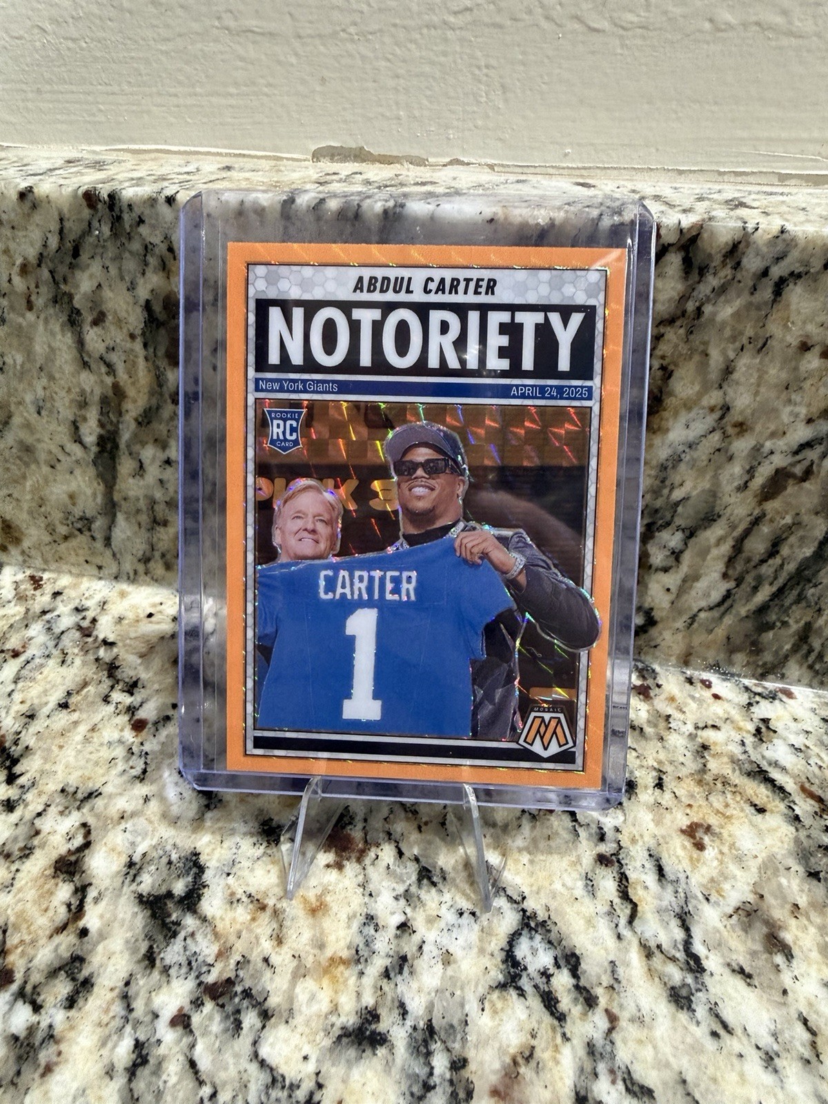 2025 Panini Mosaic - Notoriety Abdul Carter #14 Orange Fluorescent Mosaic Prizm