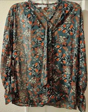 Womens Sz L Hayden Los Angeles Sheer Forest Green Blouse, Flawless 