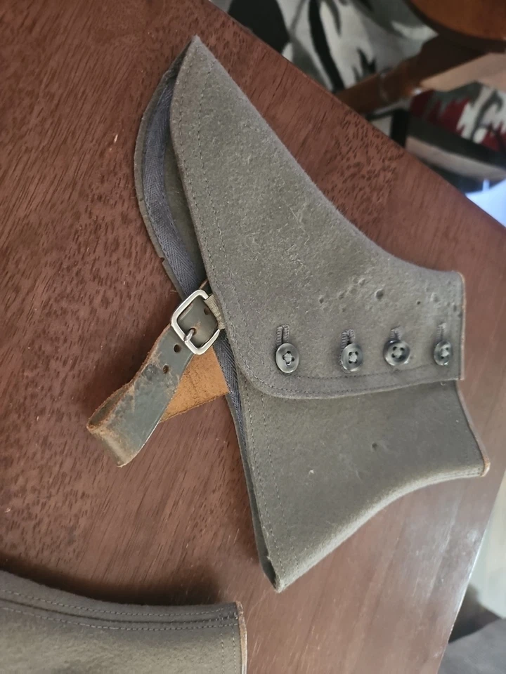 Vtg 1920s 30s 1 Pair Men Women Spats Gray Wool Leather Straps 4 Buttons Boot #2 - Image 2 of 4