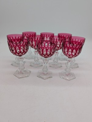 Val St. Lambert Wine Glasses Crystal Engraved Air Bubble Pink SET OF 10