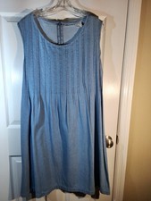 VINTAGE 1990's BLAIR Blue Cotton Denim Dress Pleated Bust Area Zip/Tie LG-PT