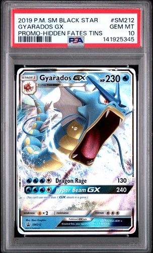 2019 POKEMON SM BLACK STAR PROMO HIDDEN FATES TINS #SM212 GYARADOS GX PSA 10