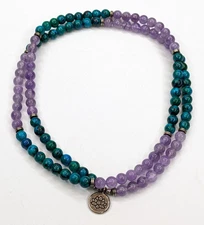 Purple Amethyst & Chrysocolla Beaded Statement Stretch Necklace/Wrap Bracelet