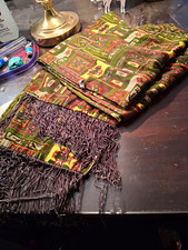 I.MAGNIN RAYON Geometric Scarf Fringe Accent 94" L 10" W VINTAGE 60S MOD LUX