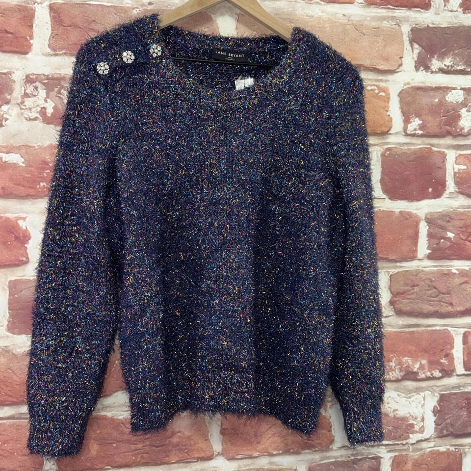 Suéter Lane Bryant Mujer 18/20 Plus Multicolor Pestañas Estrás Botones Foto 2 de 4