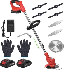 Cordless Weed Wacker 21V Electric Eater Battery Powered with 2Pcs 1500Mah Rrchar