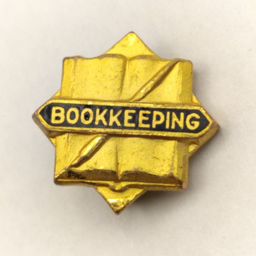 Vintage Bookkeeping Lapel Pin Gold Tone Quill and Ledger Accounting Award
