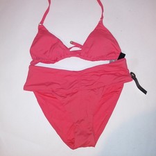 Victoria Secret Swim Bikini Top  Bottom Medium Coral Solid Triangle String New