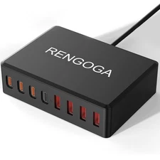 RENGOGA 100W 8-Port USB Charging Station Fast Charger for Multiple Devices