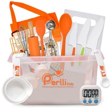 PERLLI Kids Real Cooking Set for Cooking and Baking – 31 Pc. Gift for Juni