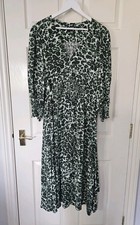 Whistles Animal Print Dress Size 18 Green Long Sleeves Shirred V Neck