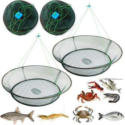 1-2X Fish Net Large Foldable Drop Net Fishing Landing Net Prawn Bait Crab Shrimp