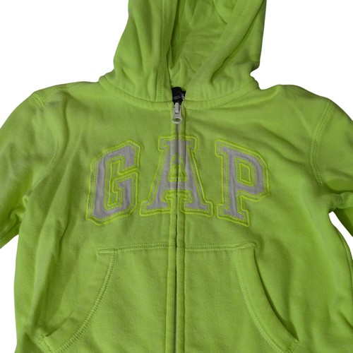 Gap Kids Neon Green Full Zip Hoodie Jacket Sequin Spellout Logo Girls Size XS 4 - Picture 2 of 8