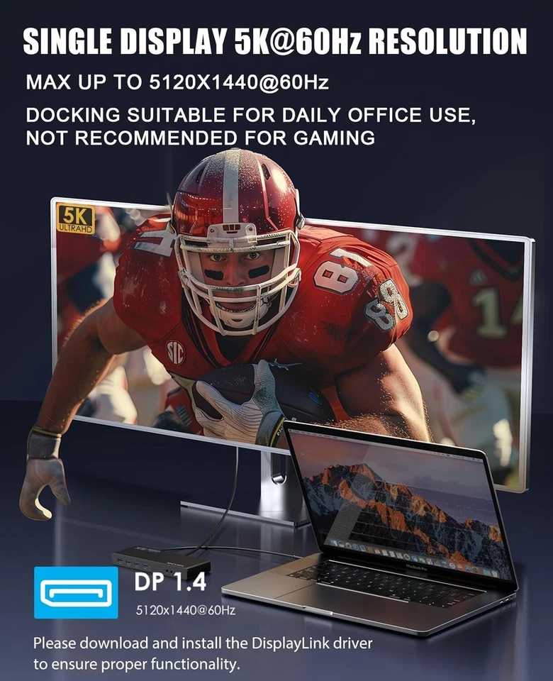 WAVLINK USB 3.0 Universal Laptop Docking Station,USB C to 5K/ Dual 4K @60Hz - Image 4 of 4