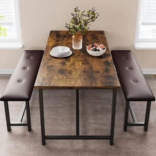3 Piece Table and Bench Set for 4 ,Dining Room Kitchen Table with 2 Benches Home