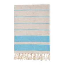 Bello Turkish Beach Towel Odel Linen Turquoise Handwoven Peshtemal, 39 x 66.9 In