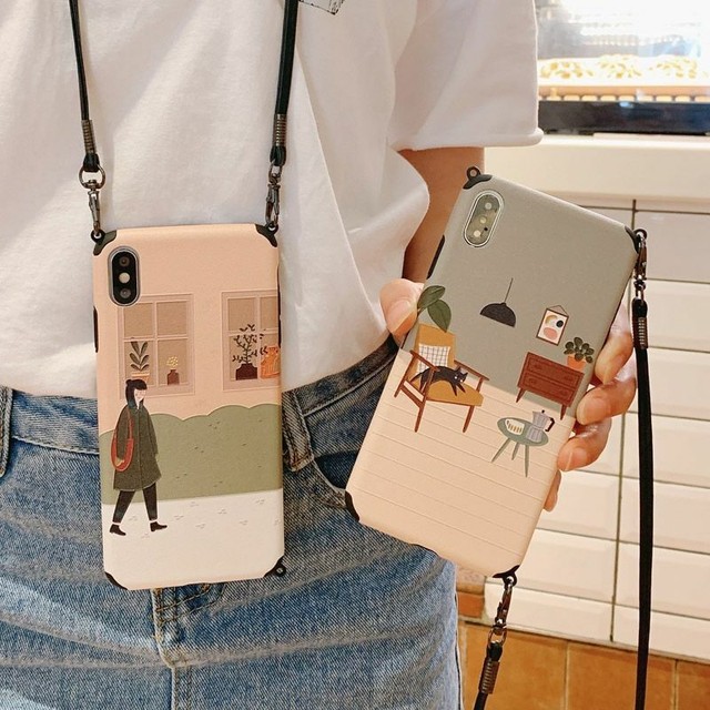Phone Case Chain Neck Strap Carry Illustration Cover For IPhone 11 Pro