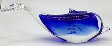 Blue And Clear Transluscent Art Glass Whale Shark Fish Paperweight Figurine