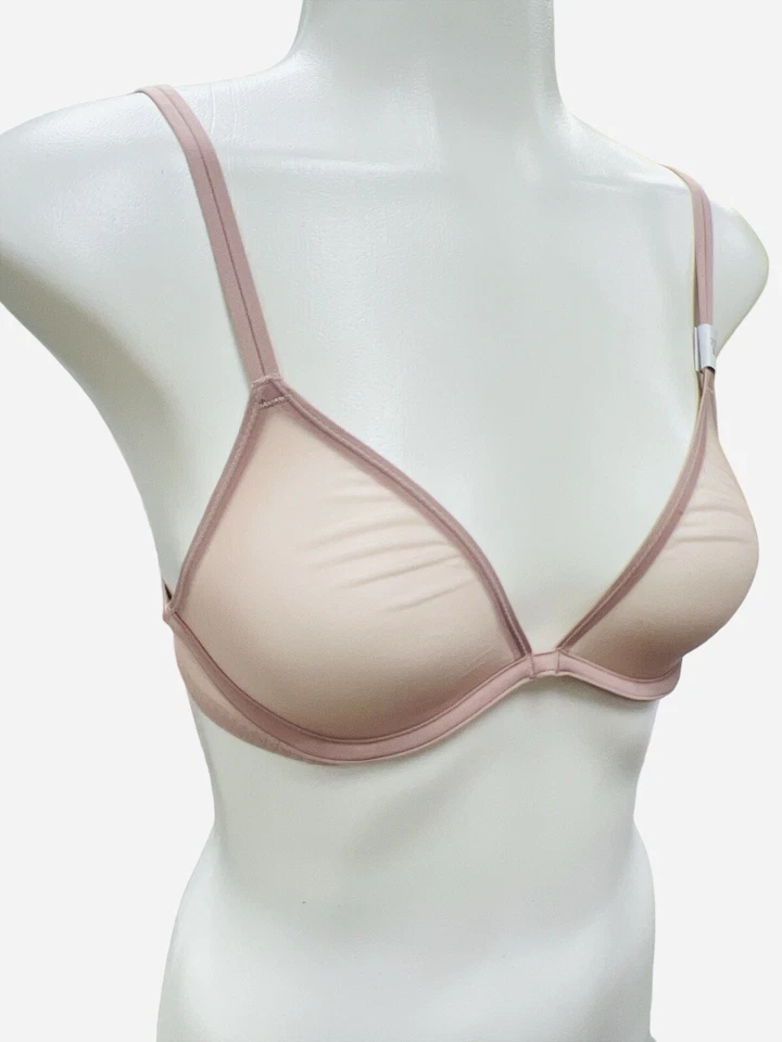 Sujetador para mujer Calvin Klein transparente Marquisette rosa claro sin forro talla 32B Foto 3 de 4