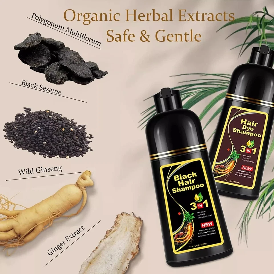 Champú tinte para el cabello 3 en 1 champú para el cabello tinte instantáneo ingredientes herbales regalo EE. UU. Foto 3 de 4