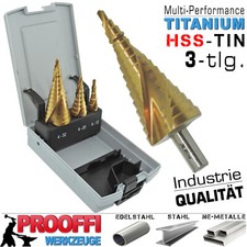 3-tlg Titan Stufenbohrer Satz Schälbohrer Konus Metall Bohrer 4mm - 32mm XT20500