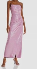 $595 Halston Women Pink Alania Pleated Sequined Gown Size 16