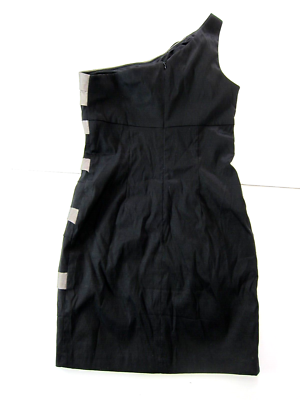 cache black cocktail dress Vintage Cache' Black Grey Stretch One Shoulder Party Cocktail Prom Dress 10