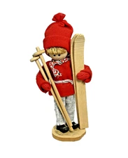 Butticki Sweden Skier Nisse Tomte Christmas Wooden Figurine Red Sweater Skis 6"