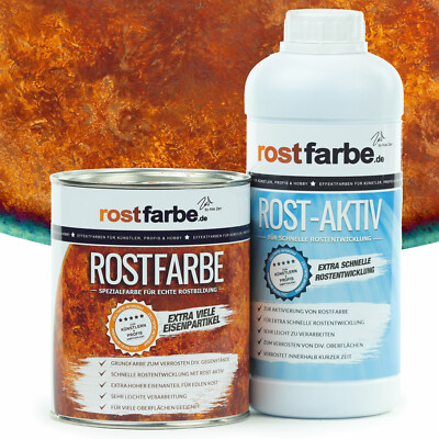 Rostfarbe SET Echte Rost Farbe Rosteffekt Rostfarbe + Rost-Aktiv 2x 1000ml